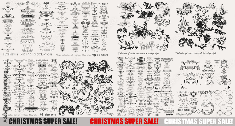 Canvas Prints collection of vector calligraphic elements and page decorations
