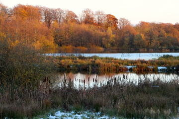 Two lakes in winter landscape