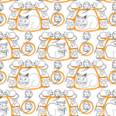 Cat and Mice Seamless Pattern on White