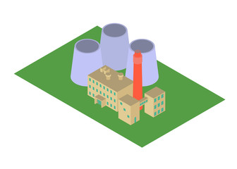 Isometric icon nuclear power station. Vector Illustration. Industrial background.