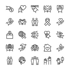Charity, sponsorship,donation and donor icon set in thin line style. Vector symbols. - 130811641