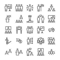 Business people,presentation,training icon set in thin line style. Vector symbols. - 130811844