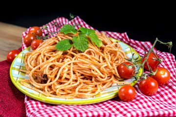 tasty pasta-Italian meat sauce pasta on the table