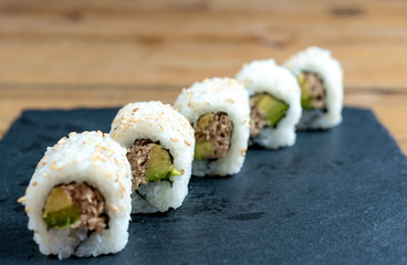 Japanese food Sushi Roll Maki of Salmon and avocado