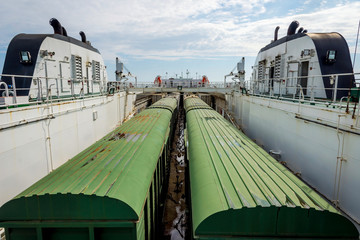 Naklejka premium Train on the cargo vessel