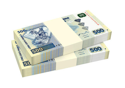 Congolese francs isolated on white background. 3D illustration.