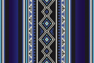 Detailed Blue Traditional Folk Sadu Arabian Hand Weaving Pattern - obrazy, fototapety, plakaty