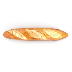 French baguette. Isolated on white. Top view. 3D illustration