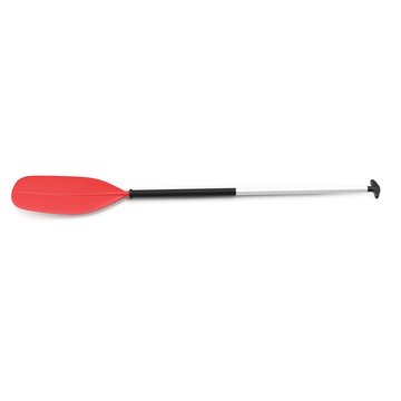 Red plastic kayak paddle isolated on white. Top view. 3D illustration