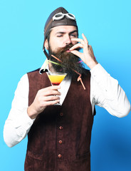 Fototapeta premium satisfied handsome bearded pilot