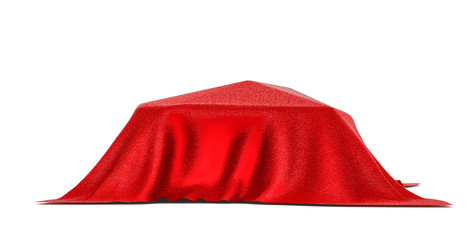Car covered with red velvet. Isolated