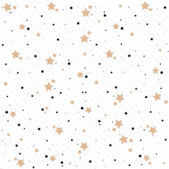 Seamless background of gold and black stars. Pattern.