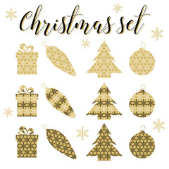 Stylized gold Christmas toys.