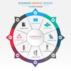 Circle Infographic Elements with car service icon on full color