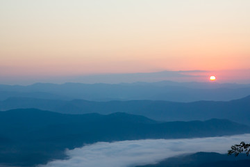 hill landscape and sun rise at Nan, Thailand