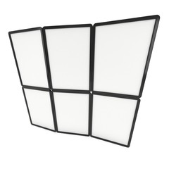 Blank Fold Up Banner Stands. Trade show booth white and blank. 3d render illustration isolated on white background. Template mockup for your design.