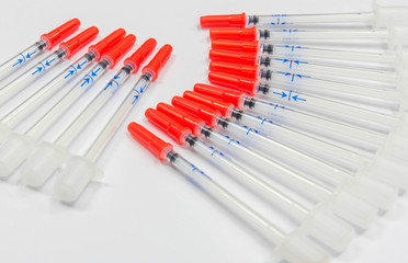 Group empty medical Syringe in laboratory.