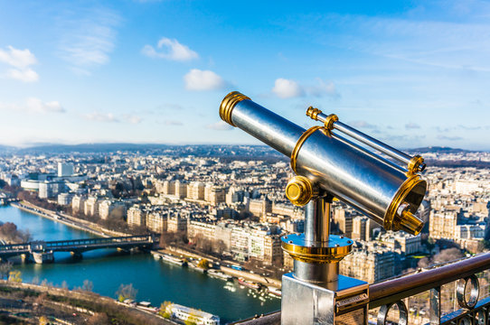 Eiffel tower binoculars in Paris, France
