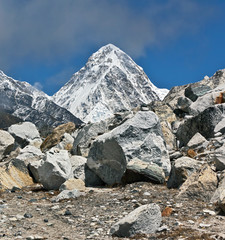 Large stones and the himalayan peak - Nepal, Himalayas