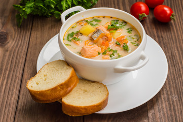 Soup with salmon Finland 