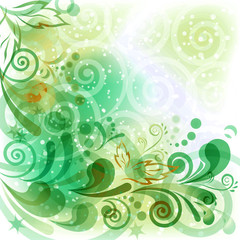 Abstract Background with Symbolical Floral Patterns, Leaves and Geometric Figures