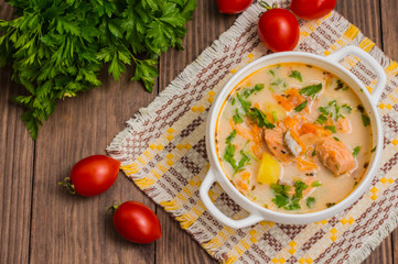 Soup with salmon Finland 