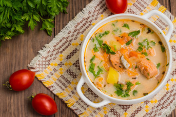 Soup with salmon Finland 