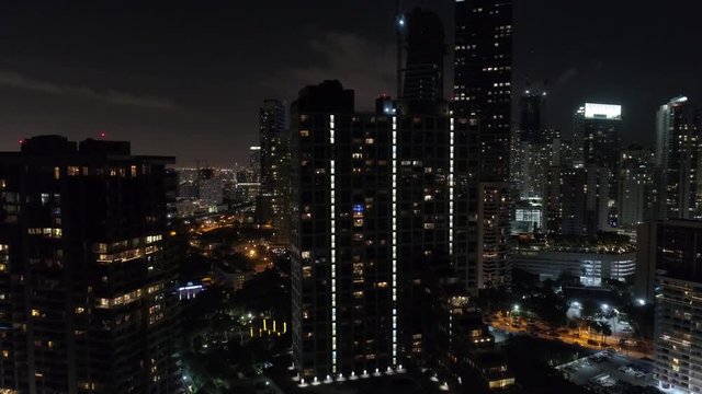 Night aerial video of Brickell on the Bay