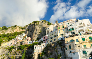 Fototapeta na wymiar colorful houses in Amalfi town on Amalfi coast in Italy