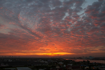 The sky was a beautiful sunrise in the morning