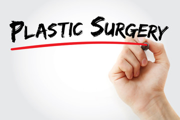 Hand writing Plastic surgery with marker, concept background