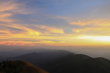 Landscape blue sky on mountain in sunrise, Doimonjong Thailand