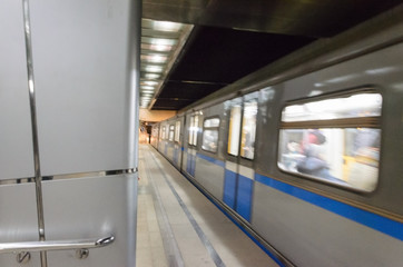 a moving subway train in the city of Kazan
