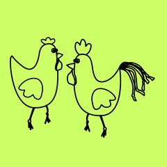 Simple icon with the image of a black contour chicken and rooste