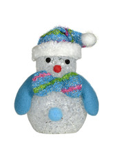 игрушка снеговик из льдинок на белом фоне