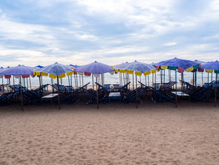 Beach umbrella crowded along the beach