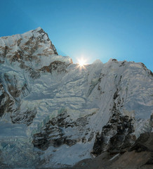 Sunrise over the slope of Nuptse (7864 m) (view from Khumbu glacier) - Nepal, Himalayas