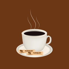 Cup of coffee end sugar.
