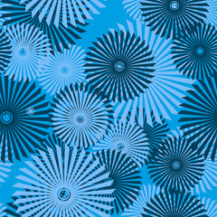 Blue seamless pattern with circles and ray,