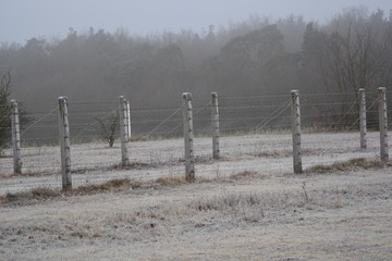 Stacheldrahtzaun in zwei Reihen