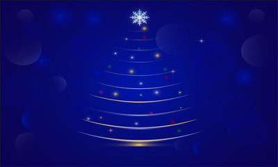the simple Christmas tree in the blue background with a snowflake on top
