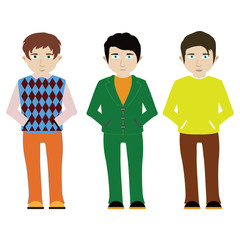 Vector illustration of three men in casual clothes.
