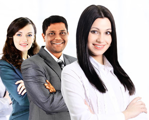 friendly business team on white background.