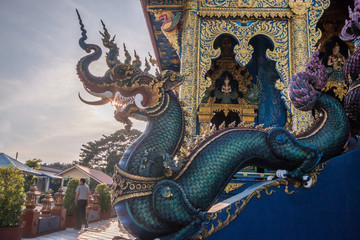 Wat Rong Sua Tan. Buddhist blue Temple in Chiang Rai Thailand 