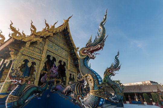 Wat Rong Sua Tan. Buddhist blue Temple in Chiang Rai Thailand 