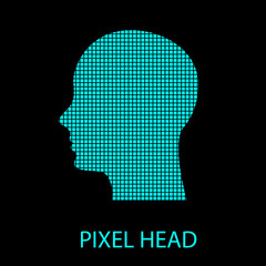 Pixel art design of the human head logo. Vector illustration.