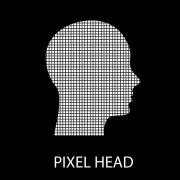 Pixel art design of the human head logo. Vector illustration.