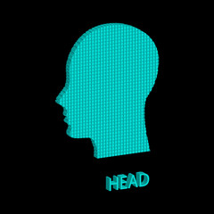 3D Pixel art design of the human head logo. Vector illustration. 3D Icon head.