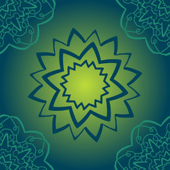 Seamless green pattern on gradient texture. Abstract vector tribal ethnic yoga yantra background seamless pattern. Ethnic floral seamless pattern. Abstract ornamental pattern