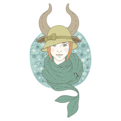 Capricorn zodiac sign Winter season illustration